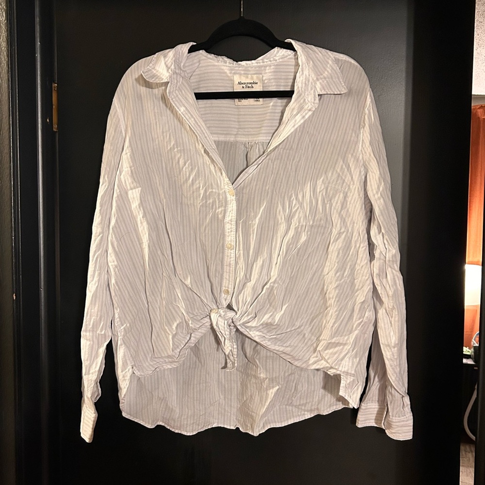 Abercrombie & Fitch Blue Striped Button-Down Shirt with Tie Waist – Size XXL